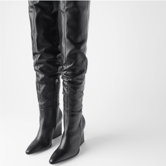 Zara Shoes - Zara Black Over-the-Knee Wedge Boots size 38